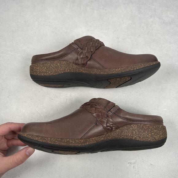 Aetrex Clog Shoes Womens Size 8 Brown Leather Braided Buckle Slip On Comfort - Picture 14 of 14